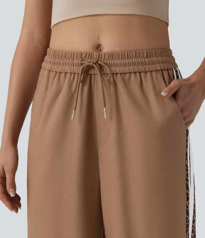 Baggy Pants Women Color Block Leopard Stripe Trousers