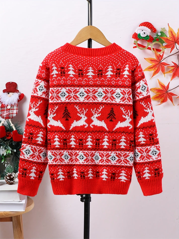 Women's Red Nordic Reindeer Christmas Sweater