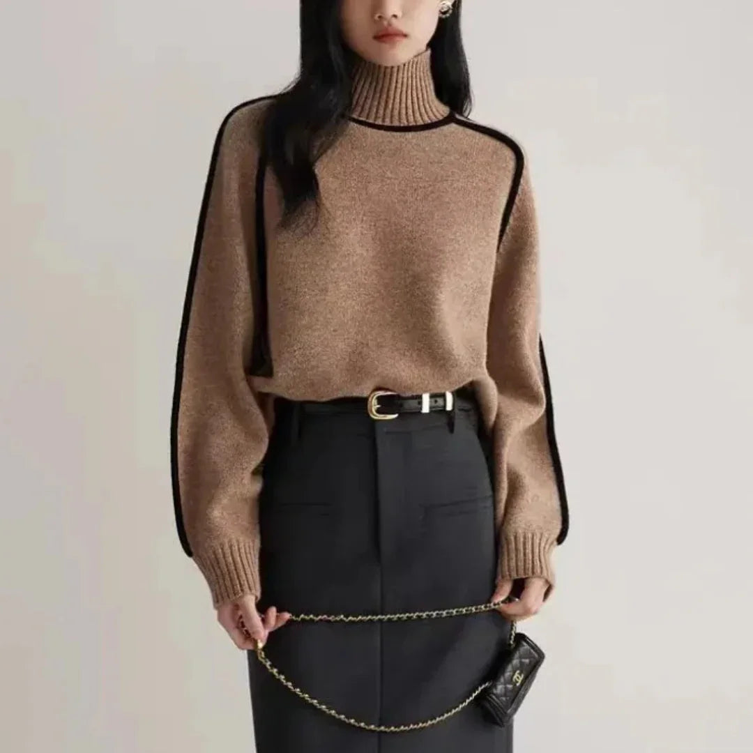 Women’s Soft Ribbed Turtleneck Sweater with Relaxed Fit