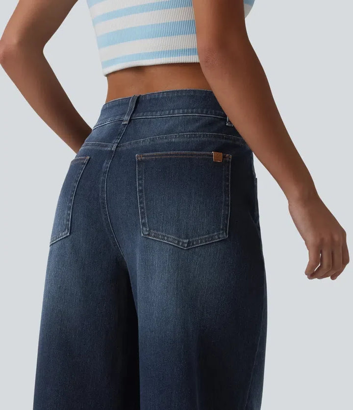 Baggy Wide Leg Jeans Women Mid Rise Washed Denim