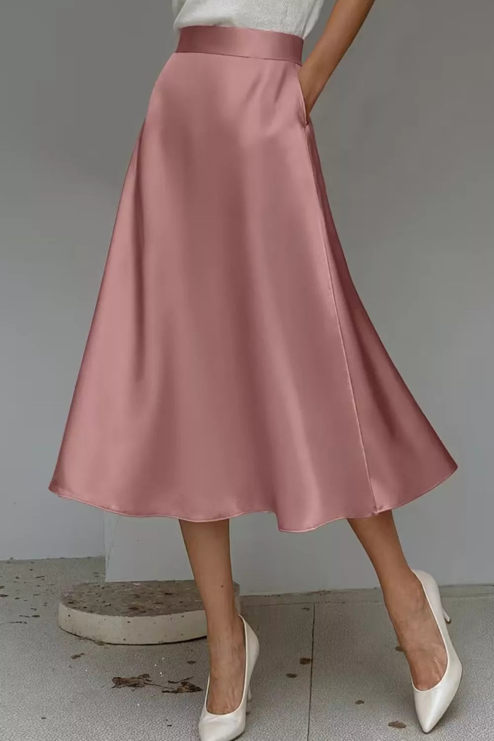 Women's Satin A-Line Midi Skirt | Liquid Finish | Casual Wear