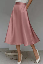 Women's Satin A-Line Midi Skirt | Liquid Finish | Casual Wear