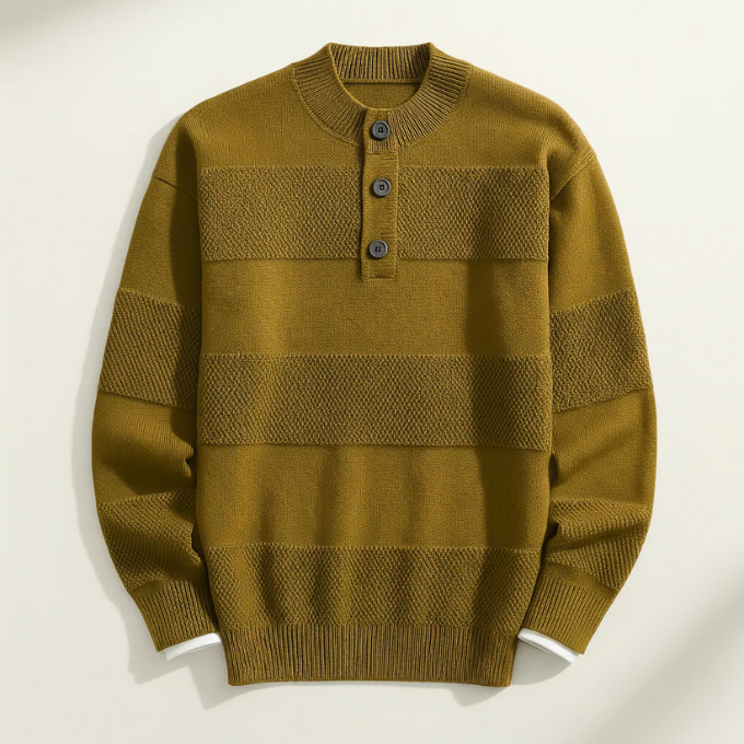 Men's Henley Wool Sweater – Warm Textured Knit