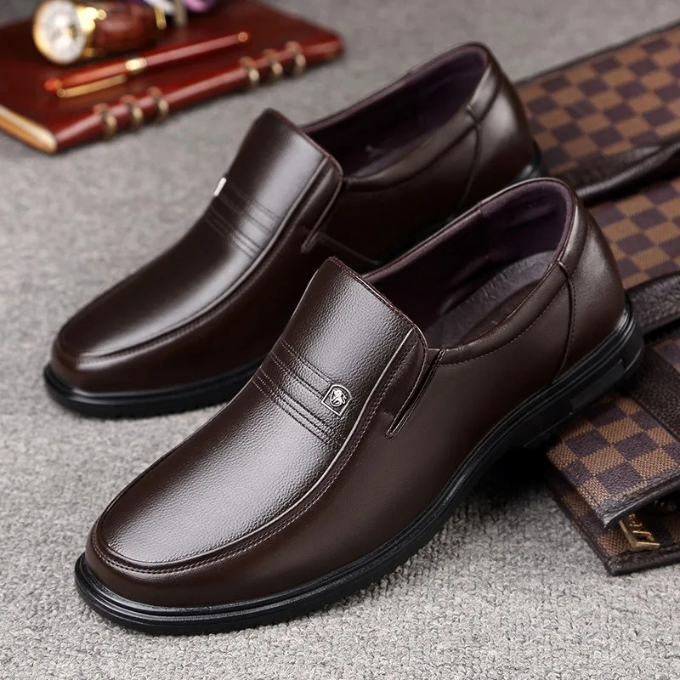 Men’s Leather Loafers – Semi-Gloss Slip-On Style