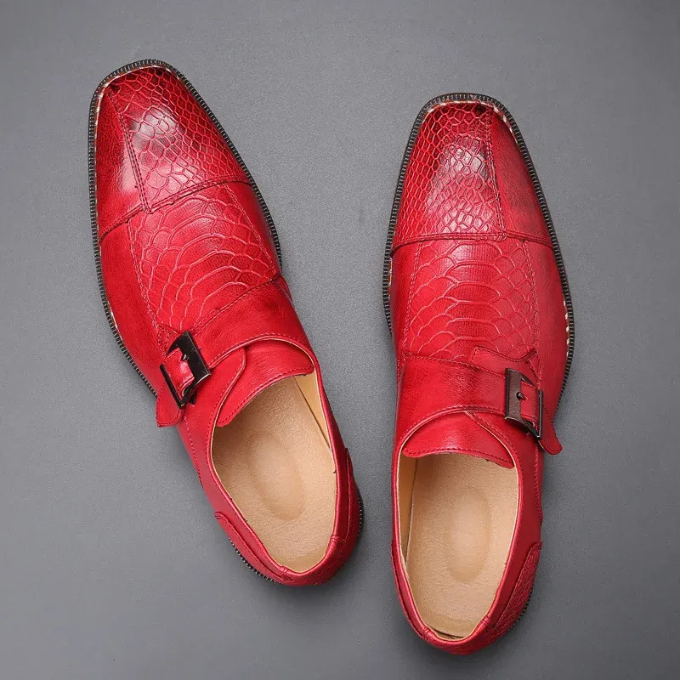 Men's Reptile Textured Leather Monk Strap Shoes