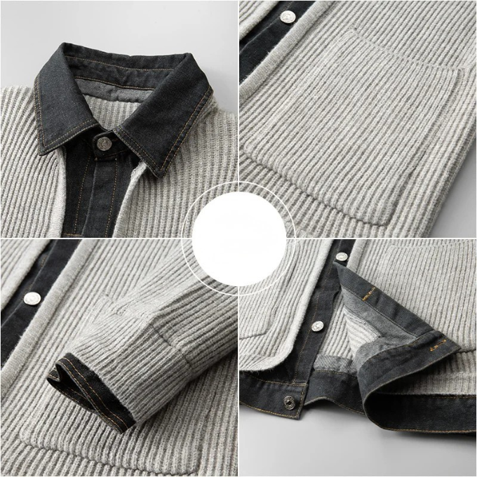 Men's Wool Knit Sweater with Denim Trim – Relaxed Fit