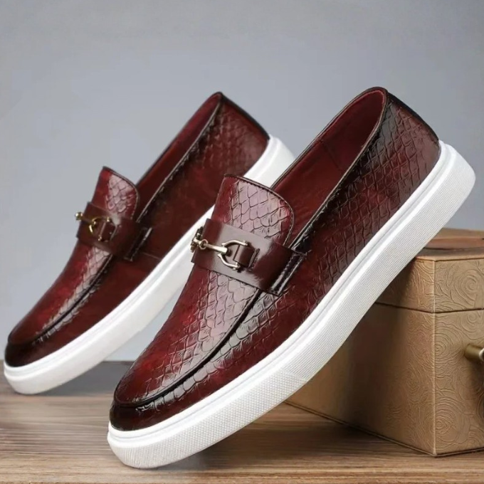Men’s Leather Loafers – Embossed Slip-On Style