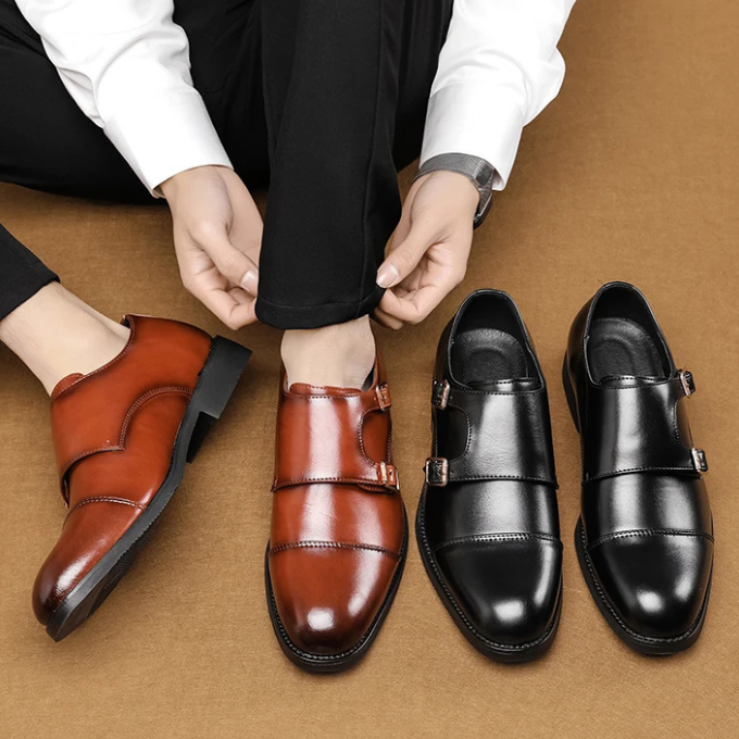 Men’s Double Monk Strap Shoes – Full-Grain Leather