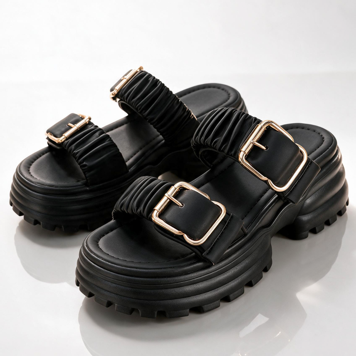 Women's Tessa Ruched Buckle Sandals – Cushioned Comfort