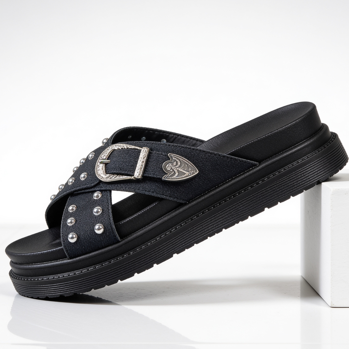 Women's Studded Crossover Platform Slide Sandals
