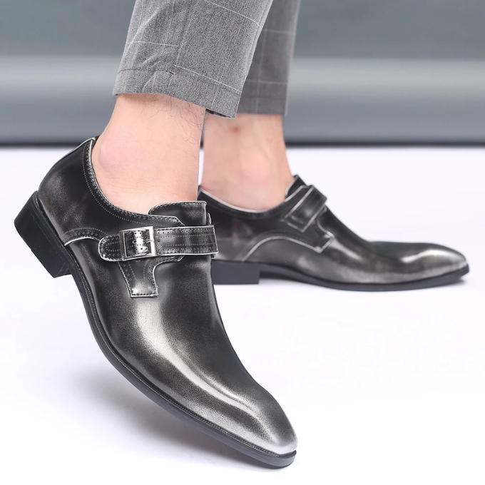 Men's Burnished Leather Monk Strap Shoes