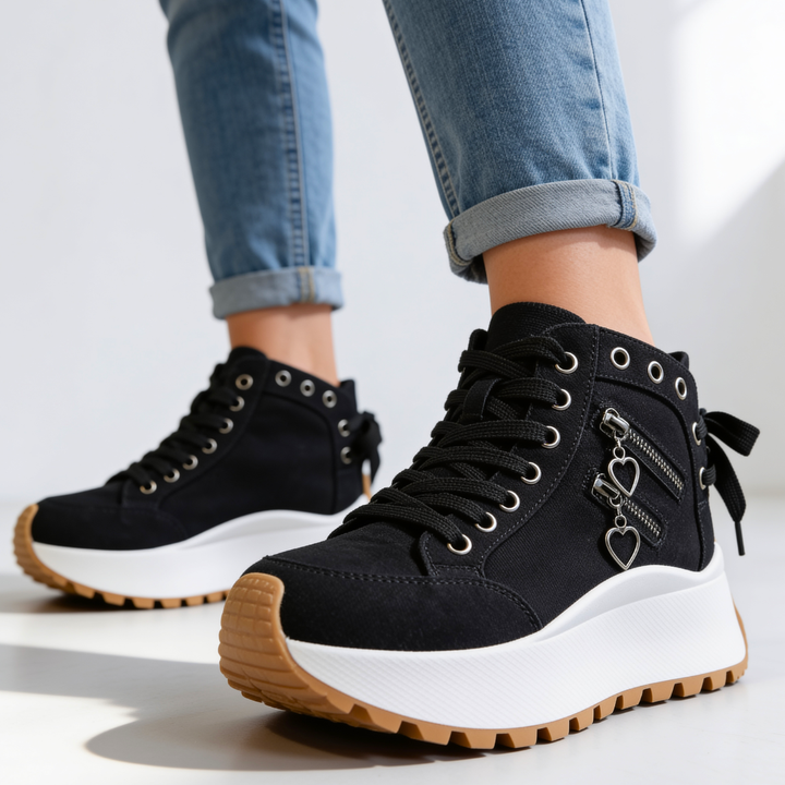 Women's Sweetheart Platform Sneakers Casual Lace Up Shoes