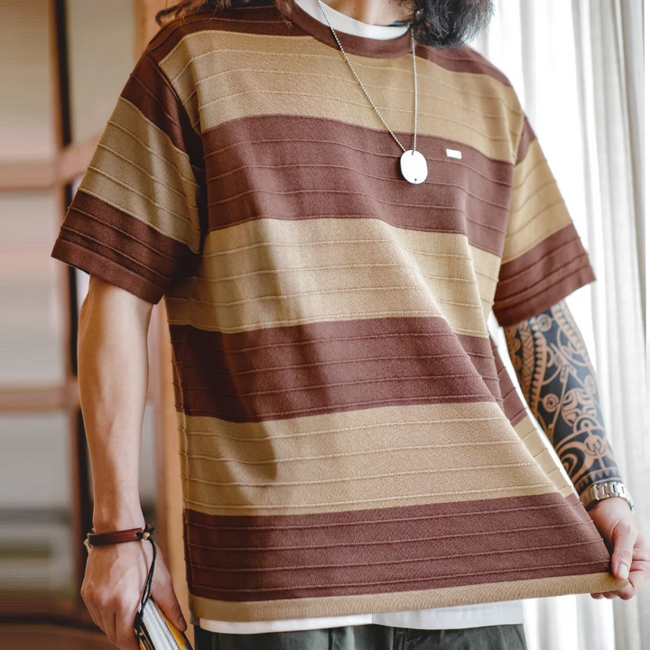 Men's Retro Striped T-Shirt – Soft Breathable
