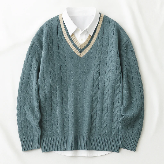Men's Hampton V-Neck Sweater – Cable Knit Style