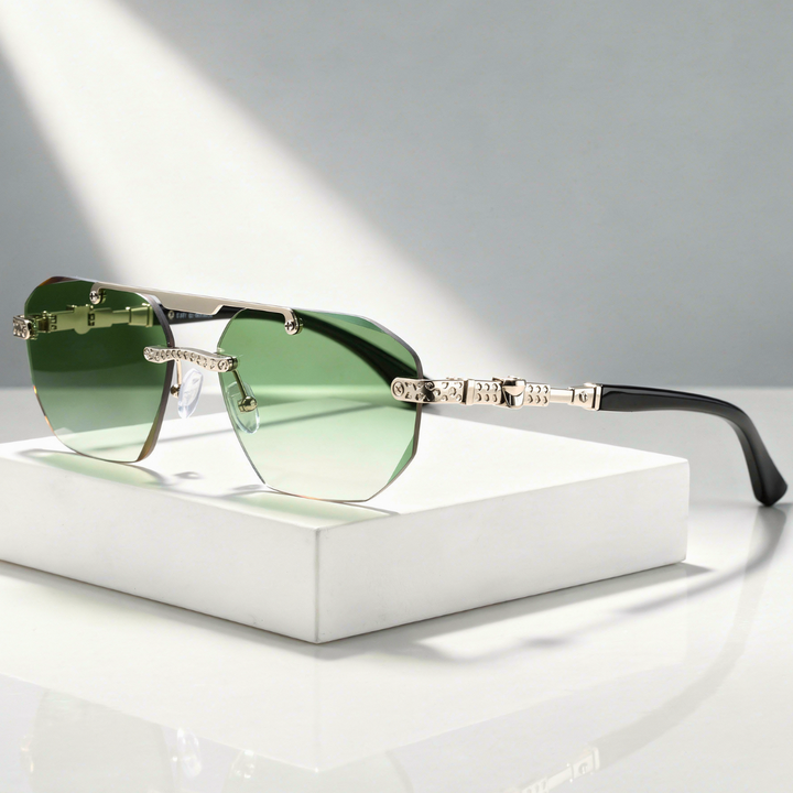 UV400 Rimless Polygon Sunglasses – Adjustable Nose Pads