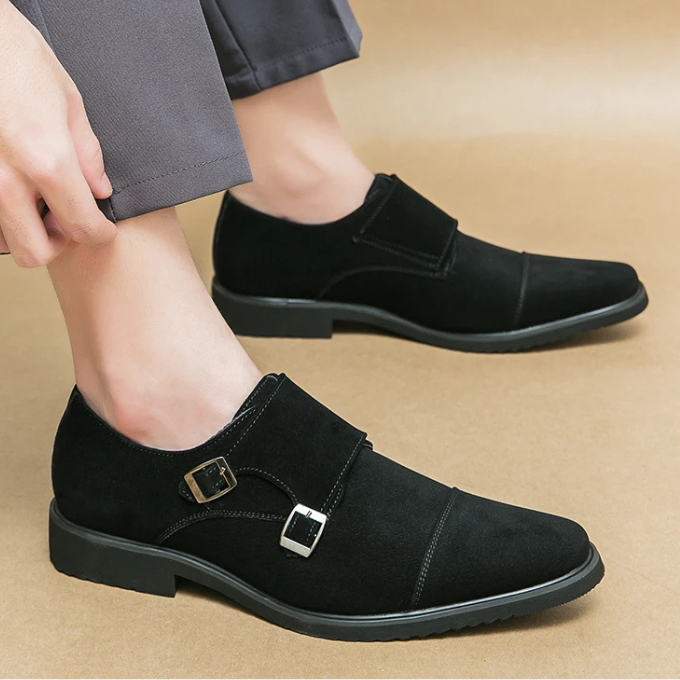 Men’s Suede Monk Strap Shoes – Double Buckle Style