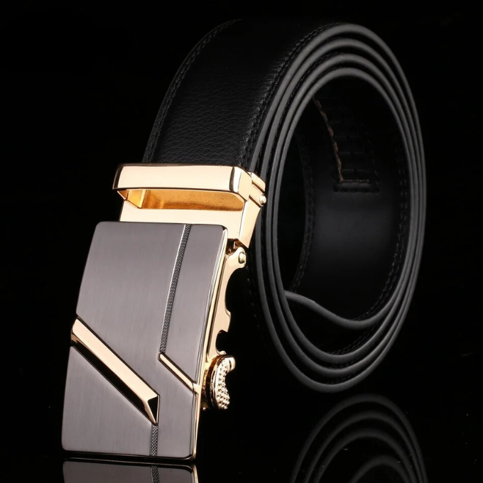 Men's 100% Cowhide Leather Belt | Geometric Buckle