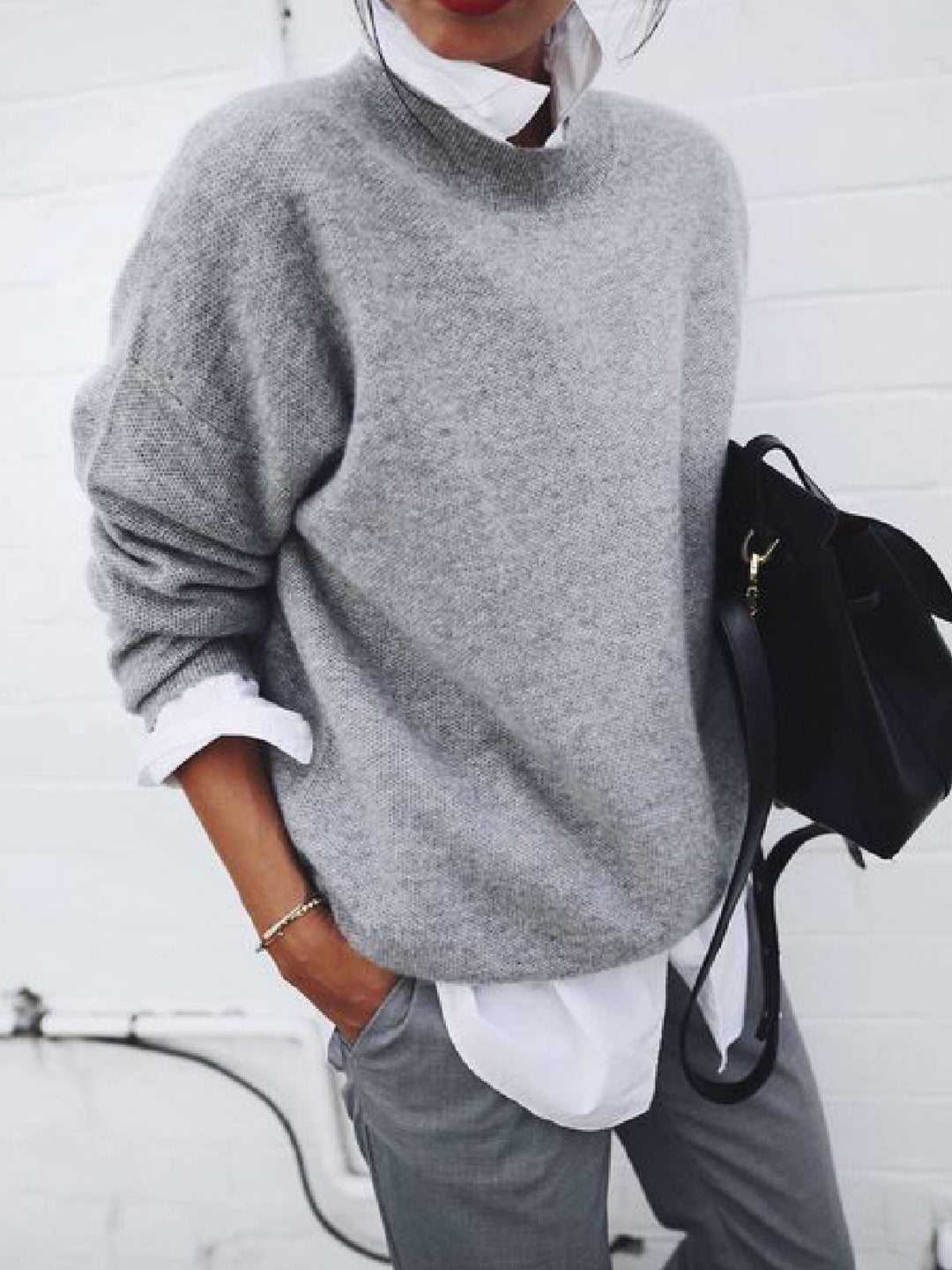 Women’s Solid Color Long Sleeve Knitted Pullover Sweater-HighTouch