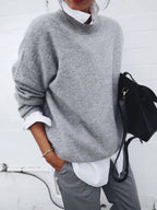 Women’s Solid Color Long Sleeve Knitted Pullover Sweater-HighTouch