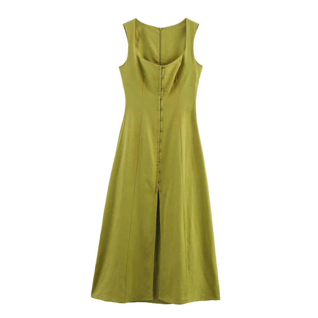 Women's Fresh Sweet Strappy Dress – Collage Stitching Zipper Detail-HighTouch