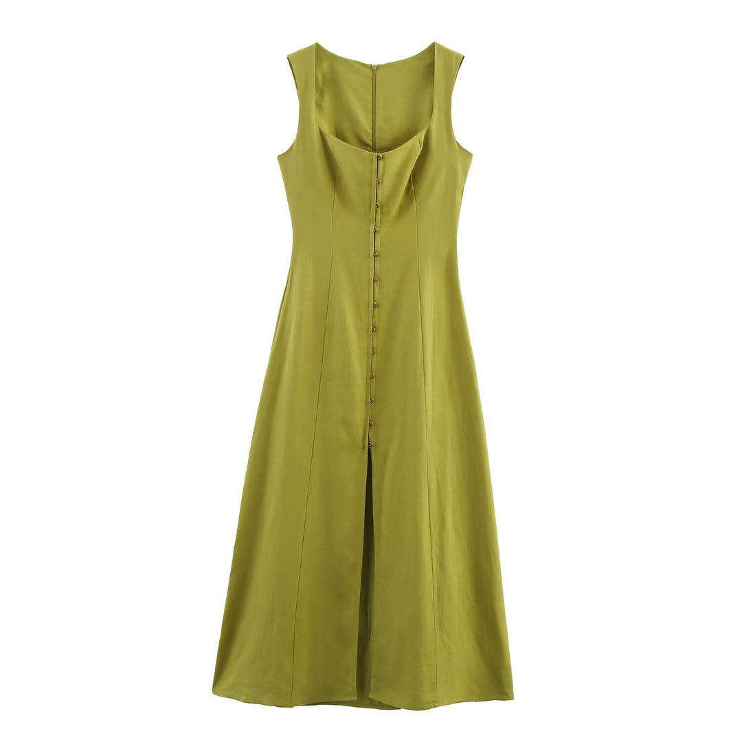 Women's Fresh Sweet Strappy Dress – Collage Stitching Zipper Detail-HighTouch