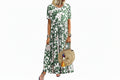 Loose Slim Cotton & Linen Dress|Short Sleeve Round Neck-HighTouch