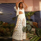 Solid Color Cutout Midriff Outfit Deep V-neck Sleeveless Split Two-piece Set-HighTouch
