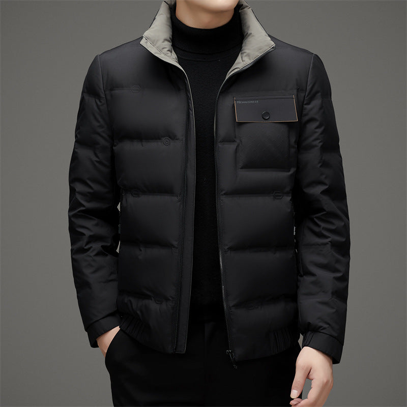Men's Winter Stand Collar Short Thickened Warm Outdoor Down Jacket-HighTouch
