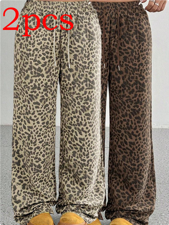 Leopard Print Floral Print Casual Jumpsuit Wide Leg Loose-HighTouch
