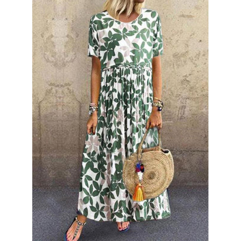 Loose Slim Cotton & Linen Dress|Short Sleeve Round Neck-HighTouch