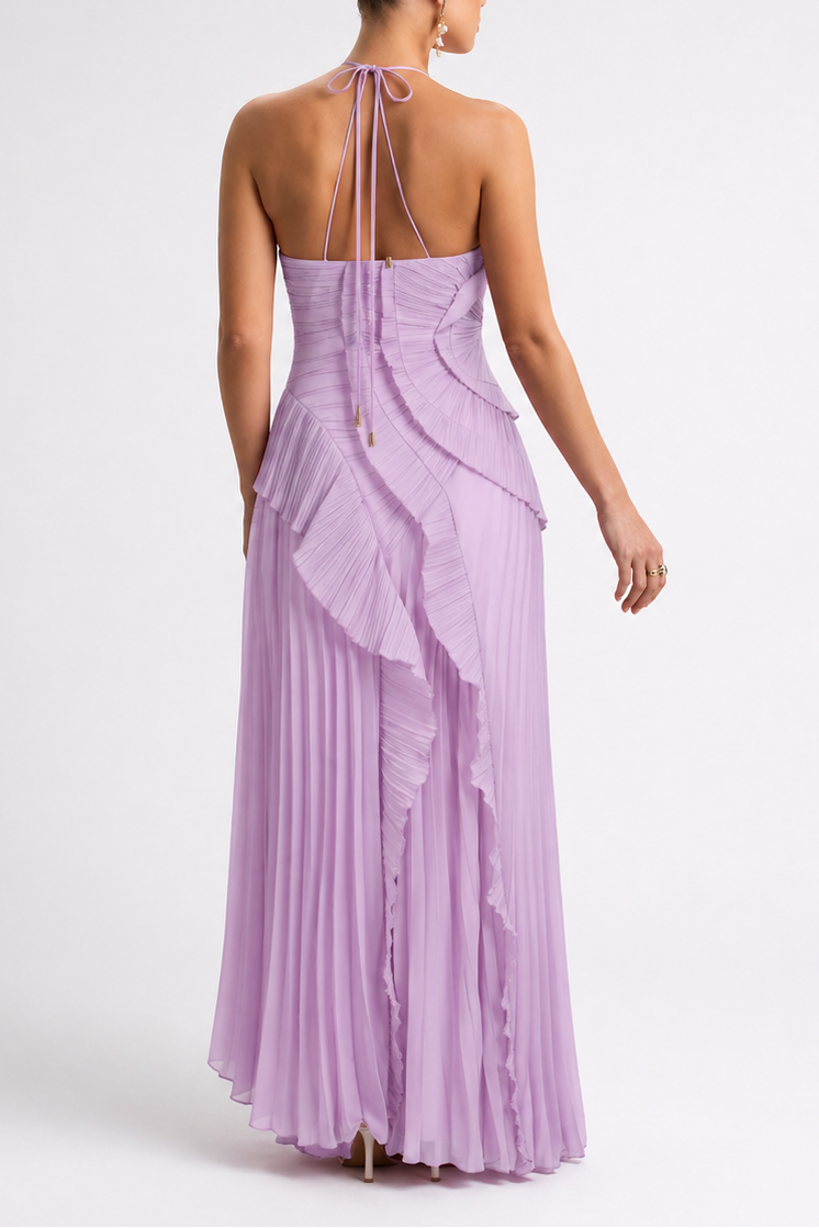 Maternity Dress - New Lavender Pleated Halter Maxi Dress for Baby Shower