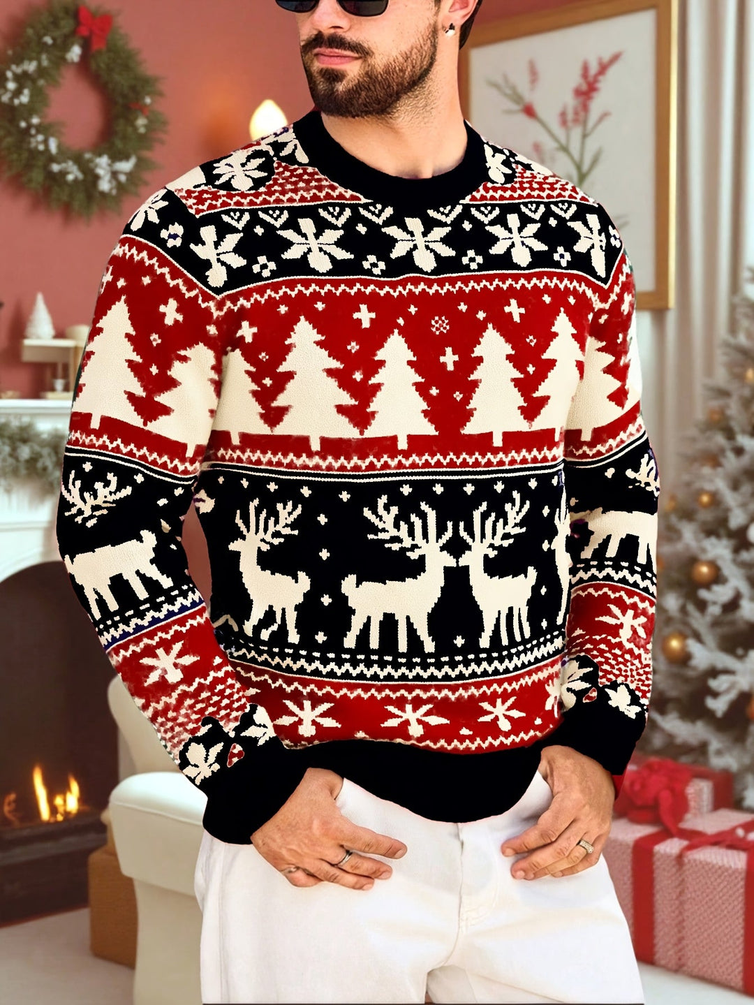 Men's Festive Knit Christmas Sweater with Winter Motifs