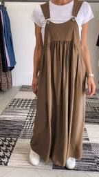 Women's Cotton & Linen Sling Dress – Fresh & Sweet Suspender Midi-HighTouch