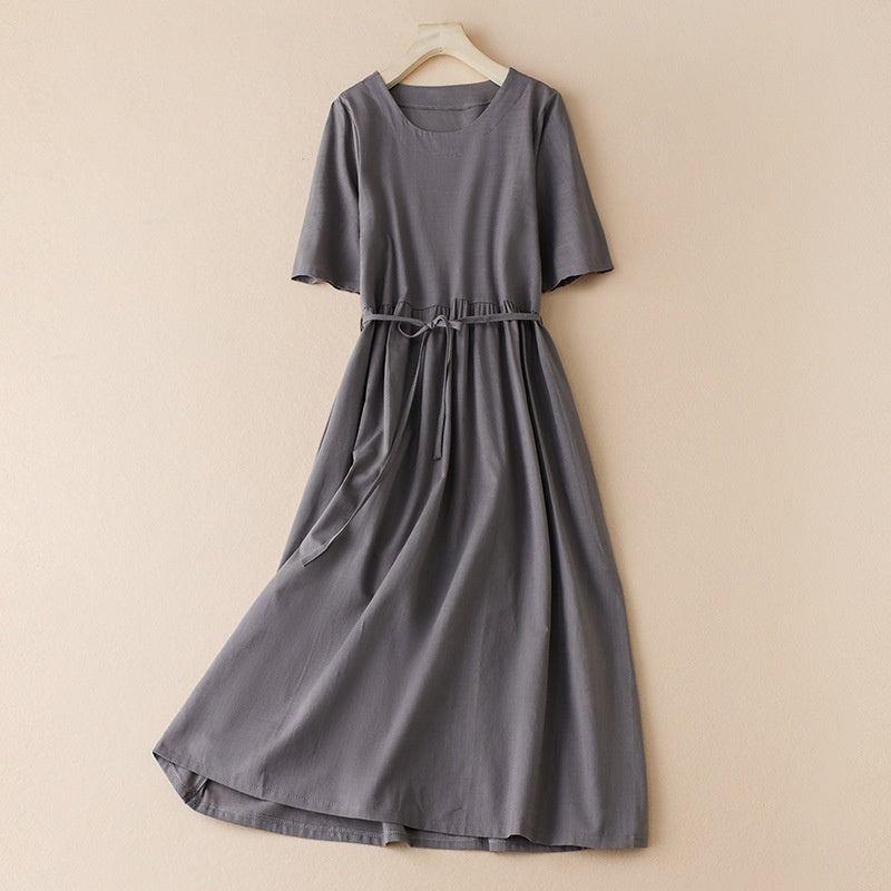 Women's Cotton & Linen Dress |Japanese Korean Casual A-Line Midi-HighTouch
