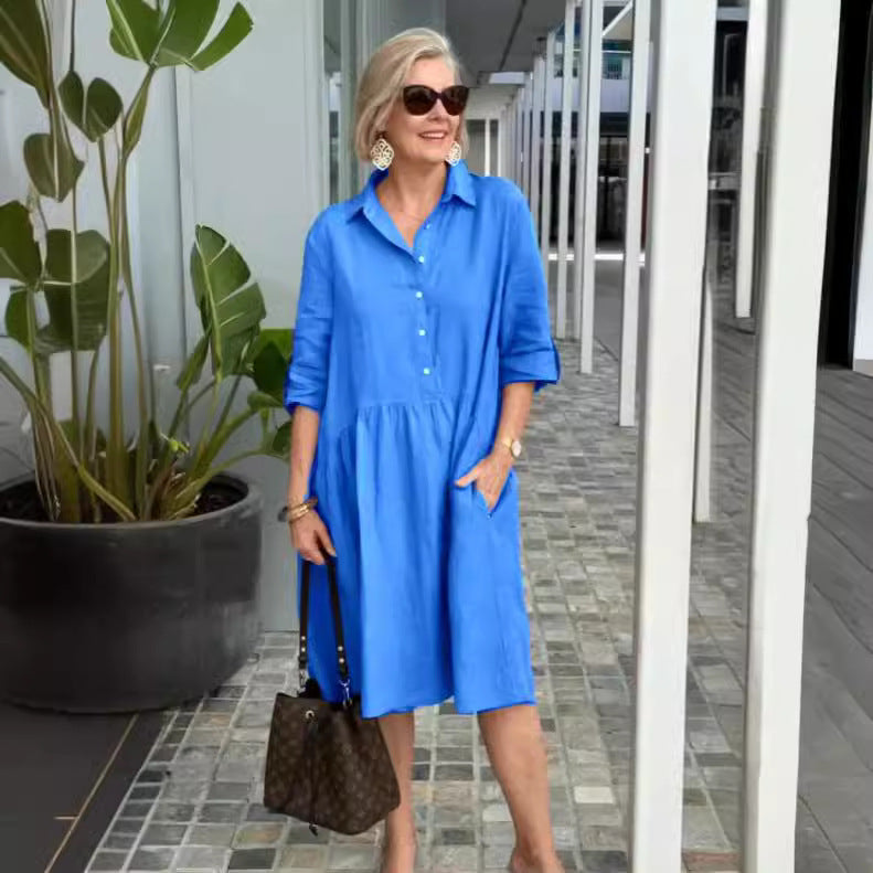 Women's Solid Color Temperament Commute Dress-HighTouch