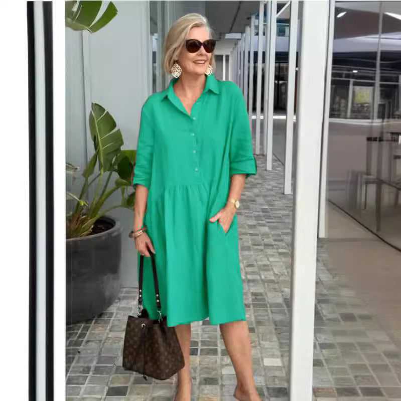 Women's Solid Color Temperament Commute Dress-HighTouch