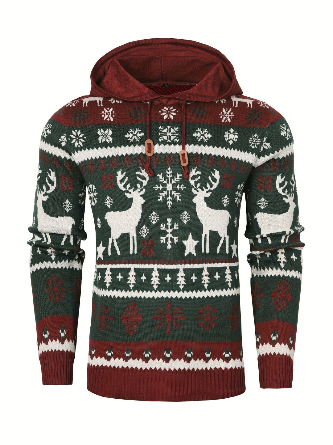 Women's Hooded Christmas Sweater with Reindeer and Snowflake Pattern