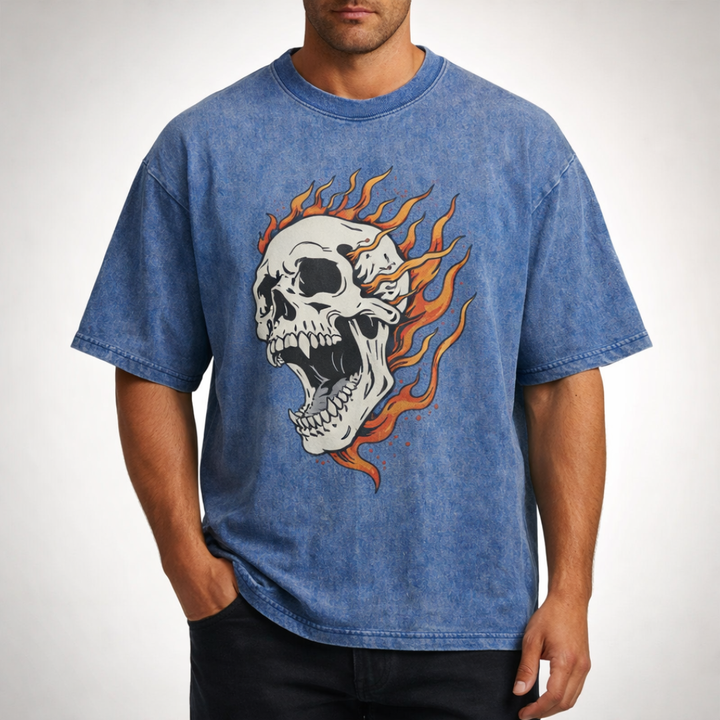 Men's Oversized Acid Wash Skull T-Shirt