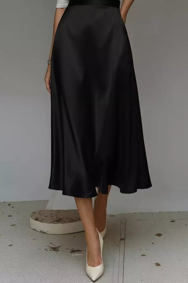 Women's Satin A-Line Midi Skirt | Liquid Finish | Casual Wear