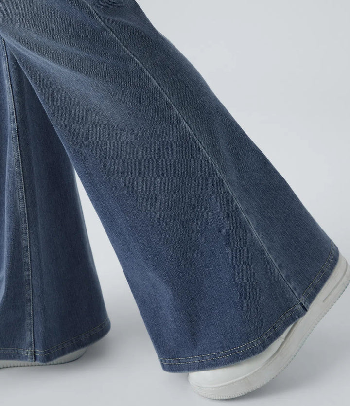 Flare Jeans Women High Waisted Crossover Washed Denim