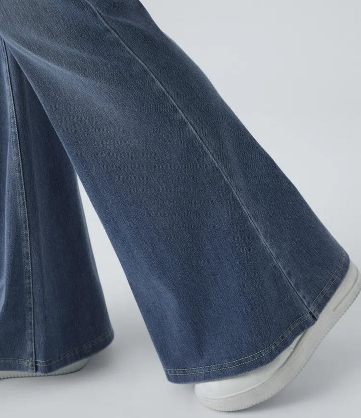 Flare Jeans Women High Waisted Crossover Washed Denim