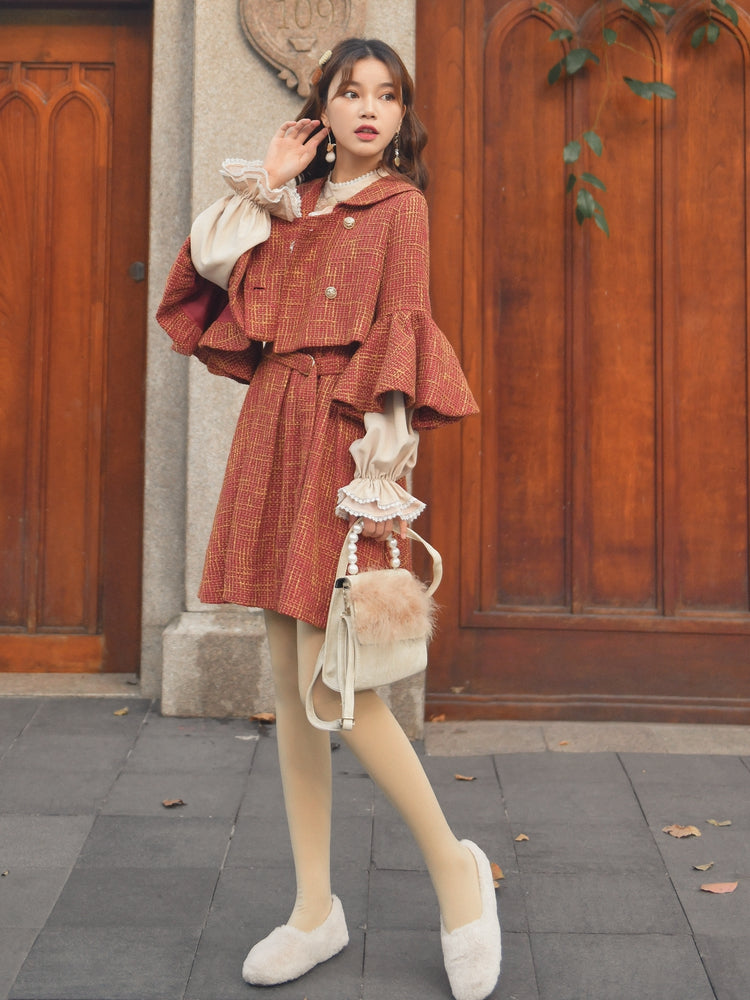 Mori Girl Sweet Square Neck Double-Breasted Jumper Dress-HighTouch