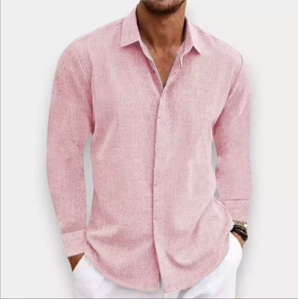 Long Sleeve T-shirt Undershirt Solid Color Long Sleeve Cotton Linen Shirt Men-HighTouch