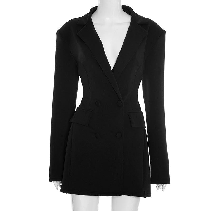 Women’s Slim Fit Long Sleeve Suit Dress – Bud‑Shaped Tailored Faux Pocket-HighTouch