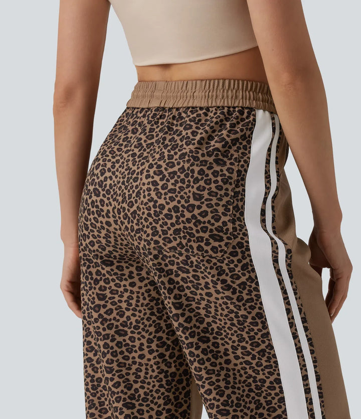 Baggy Pants Women Color Block Leopard Stripe Trousers