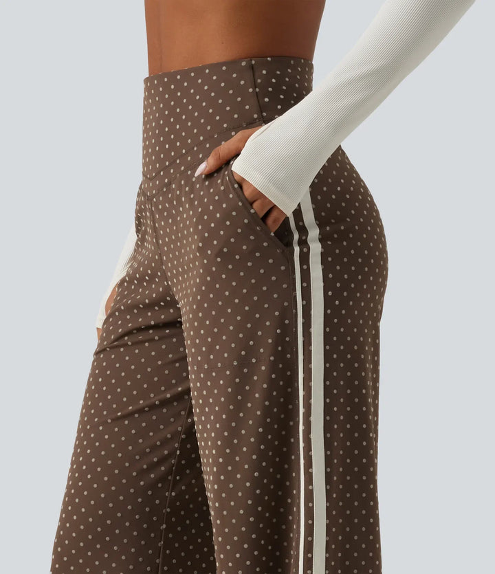 Yoga Pants Women High Waisted Polka Dot Wide Leg Tummy Control