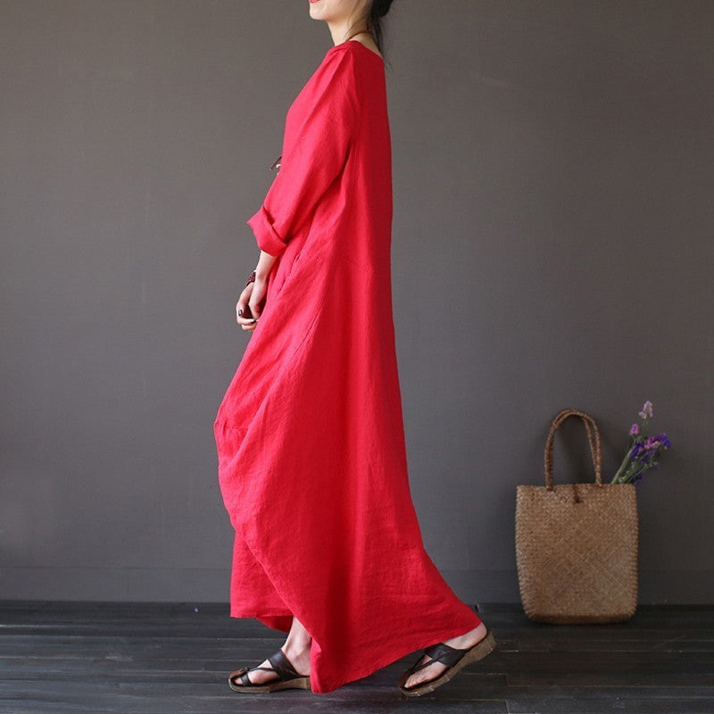 Oversized Cotton & Linen Maxi Dress | Relaxed Natural Fiber Dress-HighTouch