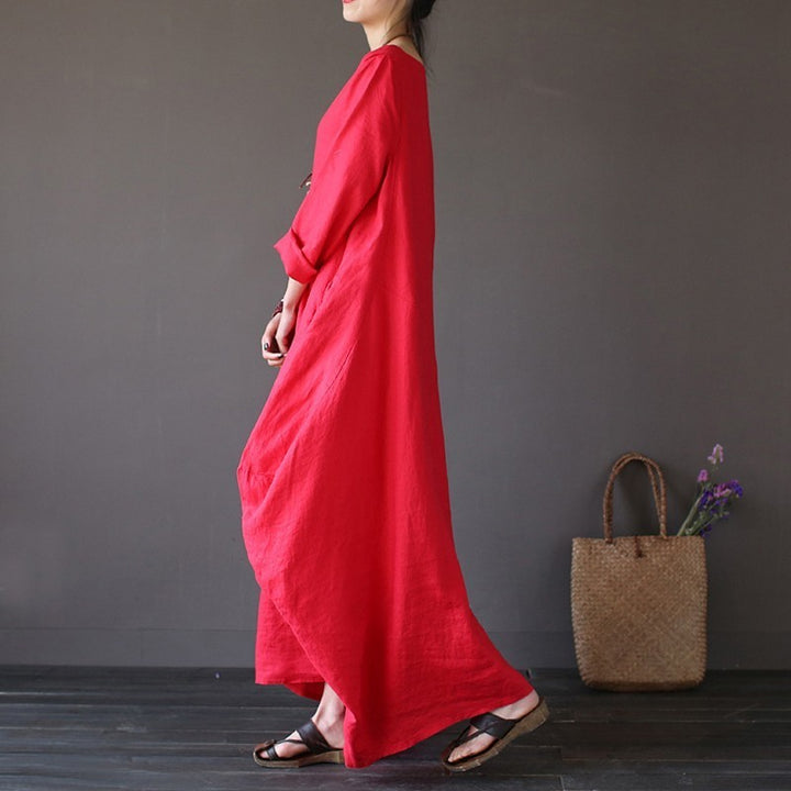 Oversized Cotton & Linen Maxi Dress | Relaxed Natural Fiber Dress-HighTouch