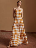 Women's Striped & Plaid Long Skirt – Temperament Commute Sleeveless Maxi Skirt-HighTouch