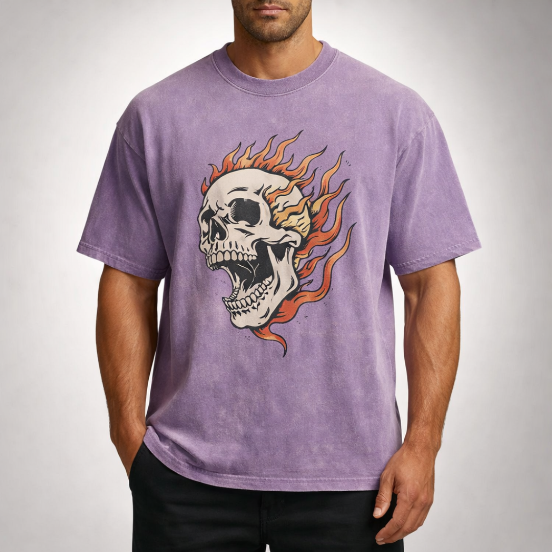 Men's Oversized Acid Wash Skull T-Shirt